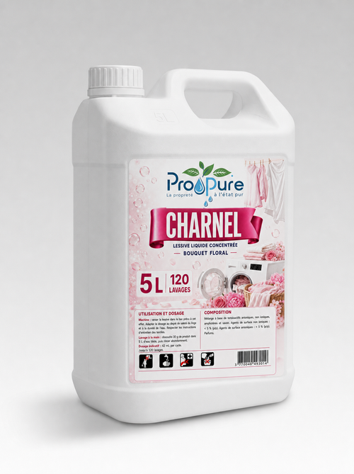 Bidon de lessive liquide concentrée Pro Pure Charnel 5 L, jusqu’à 120 lavages