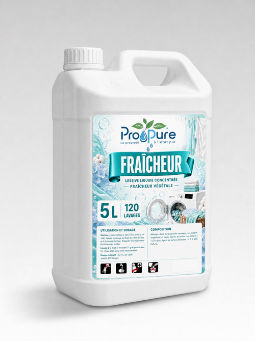 Bidon de lessive liquide concentrée Pro Pure Fraîcheur 5 L, jusqu’à 120 lavages