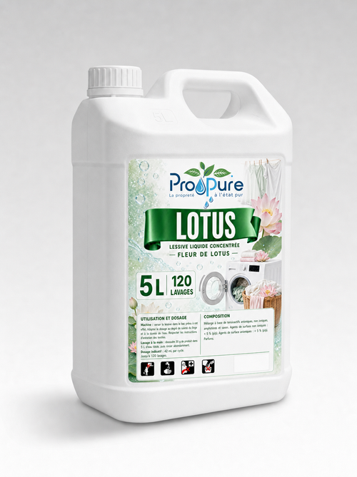Bidon de lessive liquide concentrée Pro Pure Lotus 5 L, jusqu’à 120 lavages