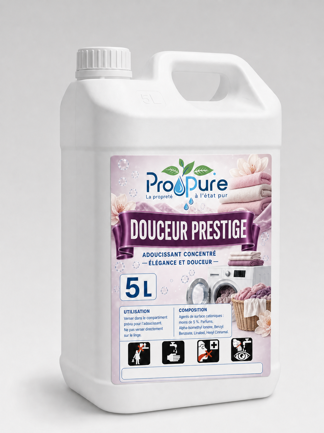Bidon blanc d’adoucissant concentré Pro Pure Douceur Prestige 5 L