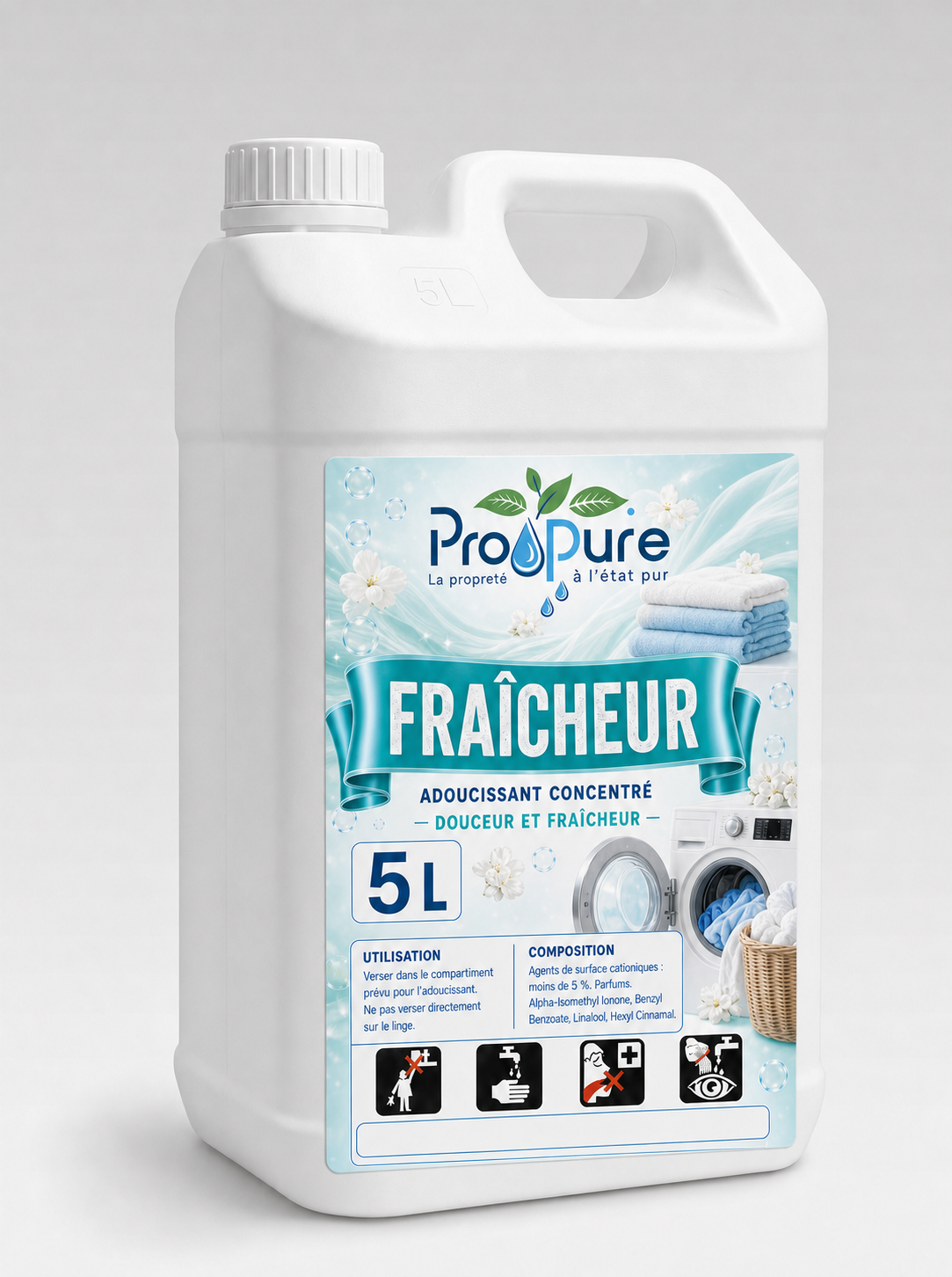 Bidon blanc d’adoucissant concentré Pro Pure Fraîcheur 5 L