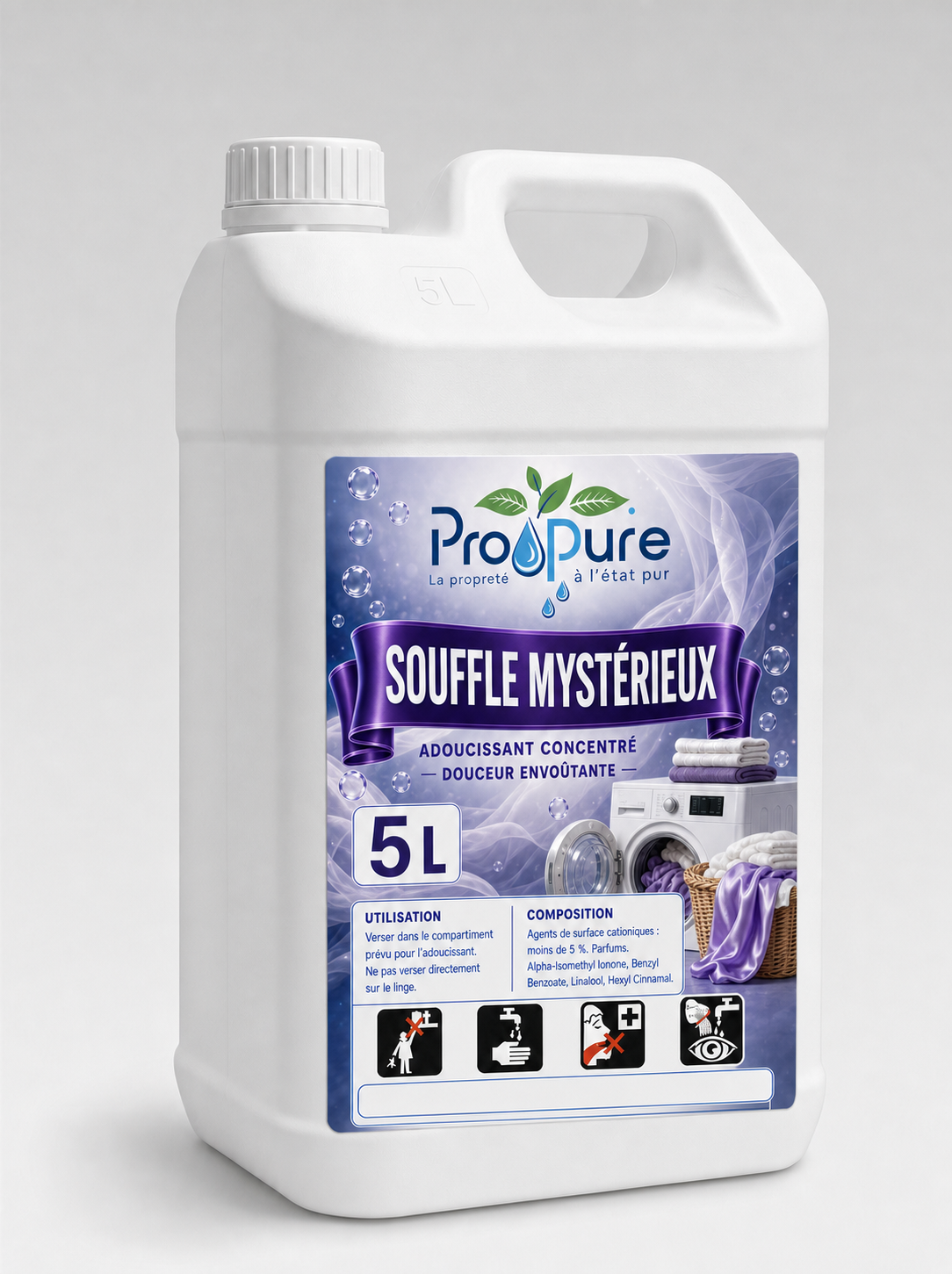 Bidon blanc d’adoucissant concentré Pro Pure Souffle Mystérieux 5 L