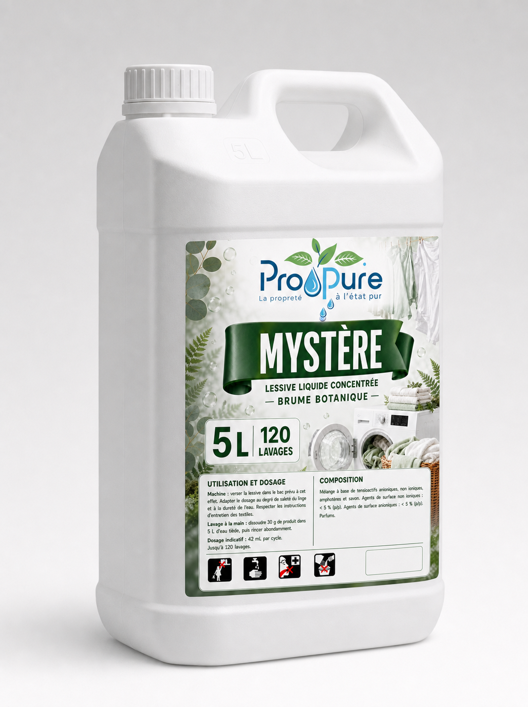 Bidon blanc de lessive concentrée Pro Pure Mystère 5 L, 120 lavages