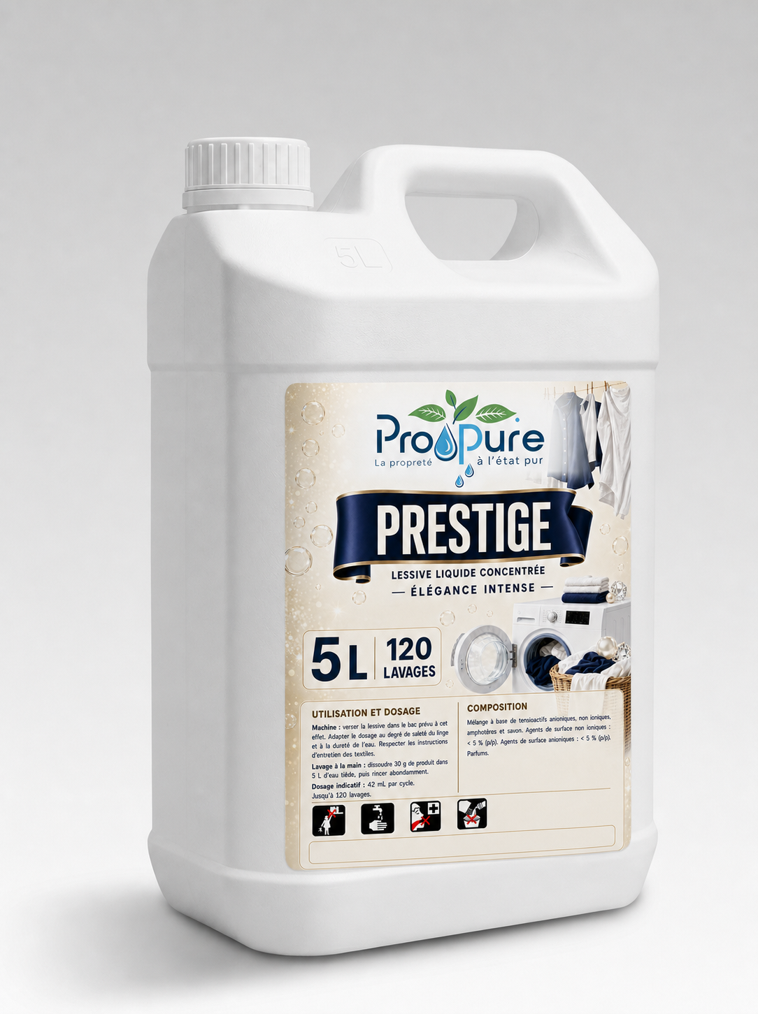 Bidon blanc de lessive concentrée Pro Pure Prestige 5 L, 120 lavages