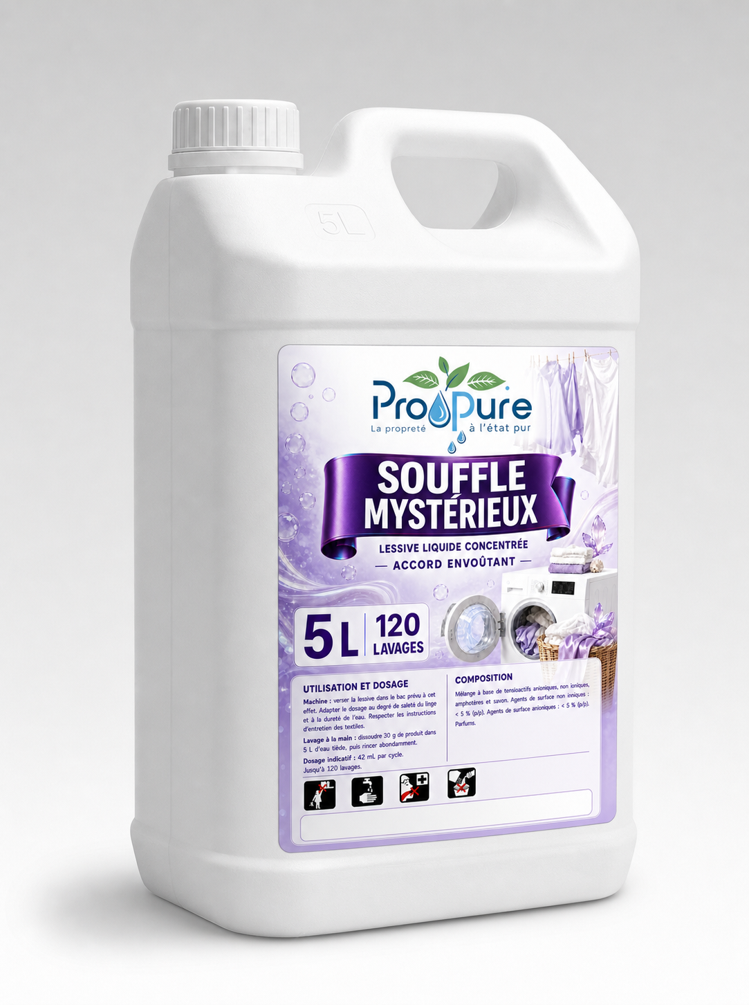 Bidon blanc de lessive concentrée Pro Pure Souffle Mystérieux 5 L, 120 lavages