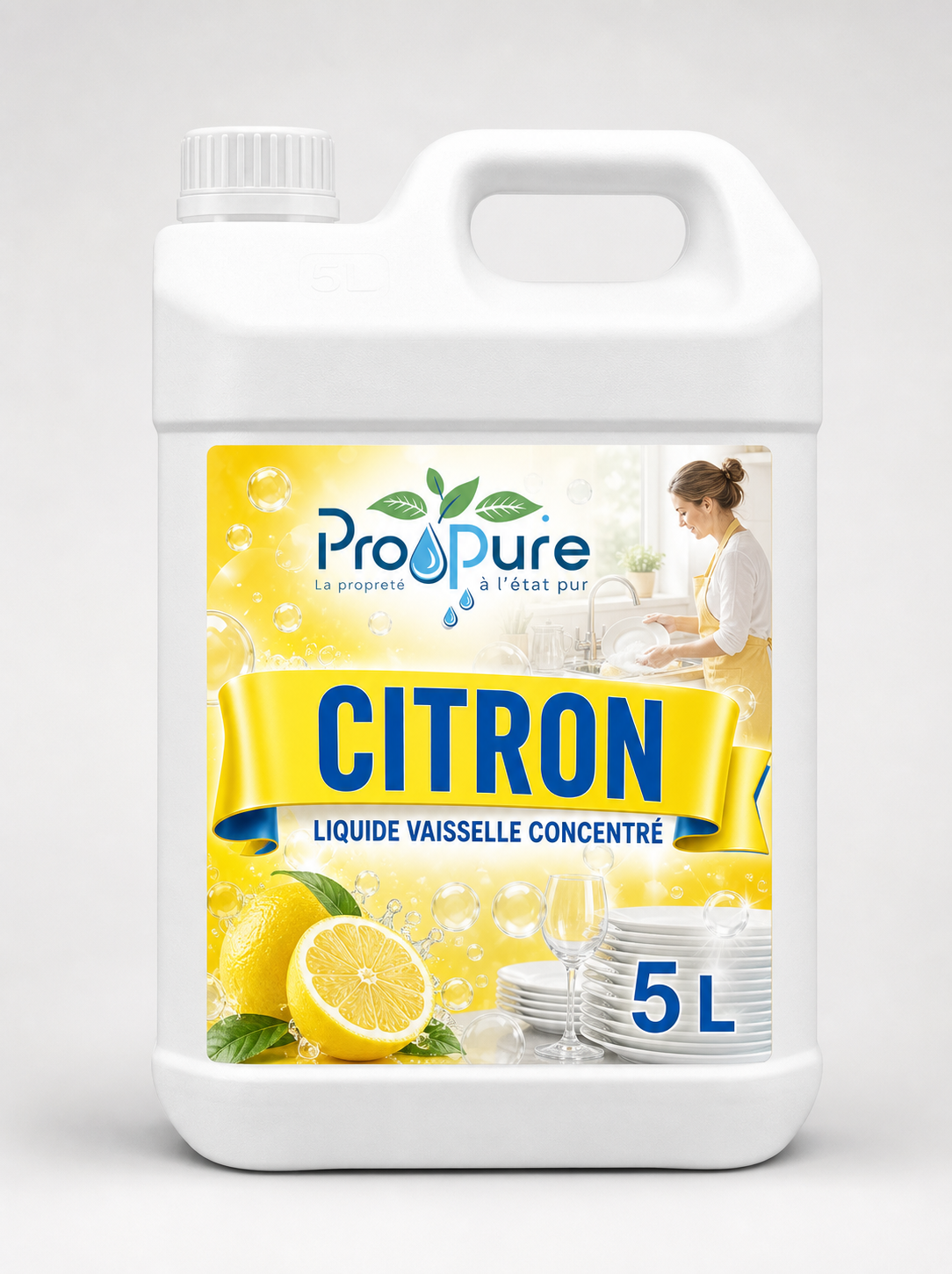 Bidon blanc de liquide vaisselle concentré Pro Pure Citron 5 L